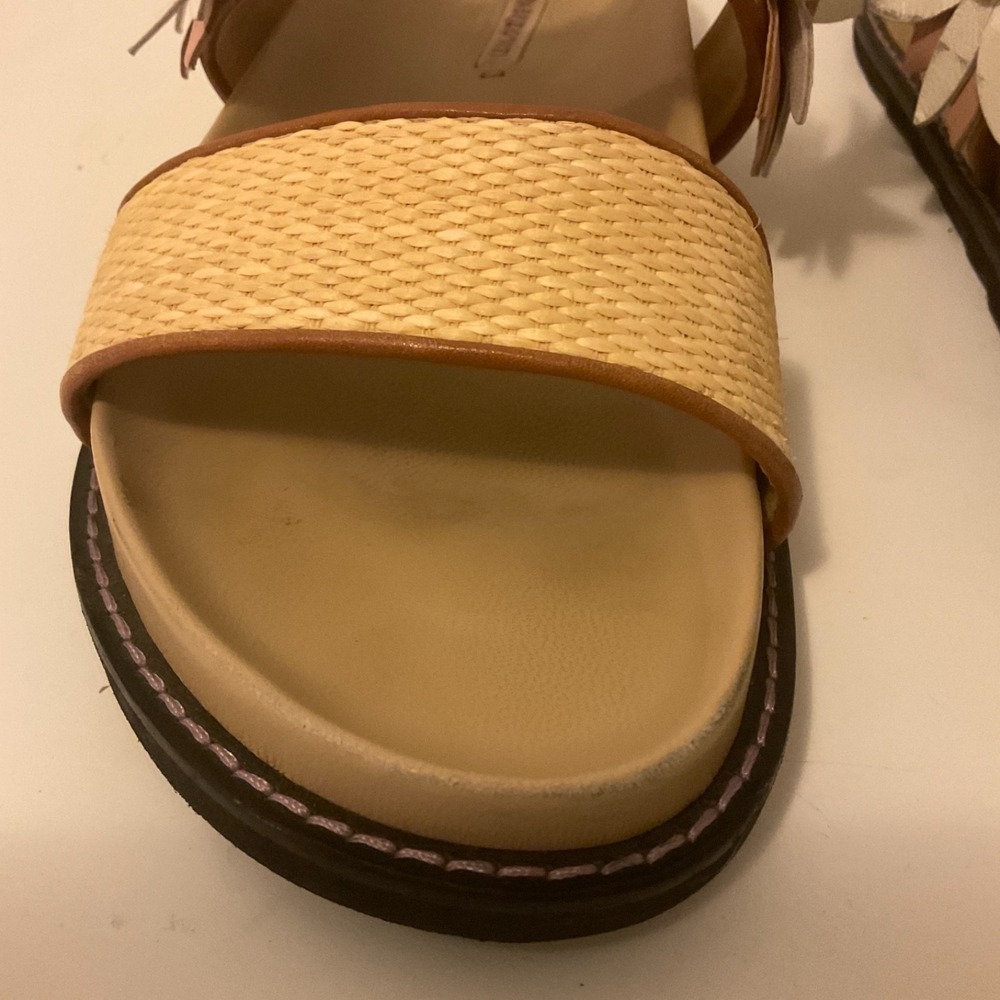 Fabrizio Viti Daisy Leather Applique Boho Chic Rafia Woven Strap Sandals 38 US 8 - Picture 9 of 13